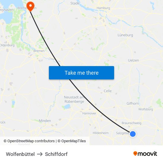 Wolfenbüttel to Schiffdorf map