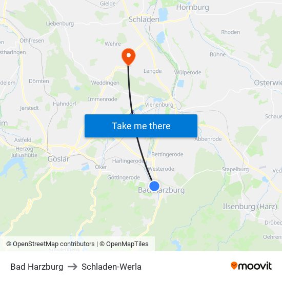 Bad Harzburg to Schladen-Werla map