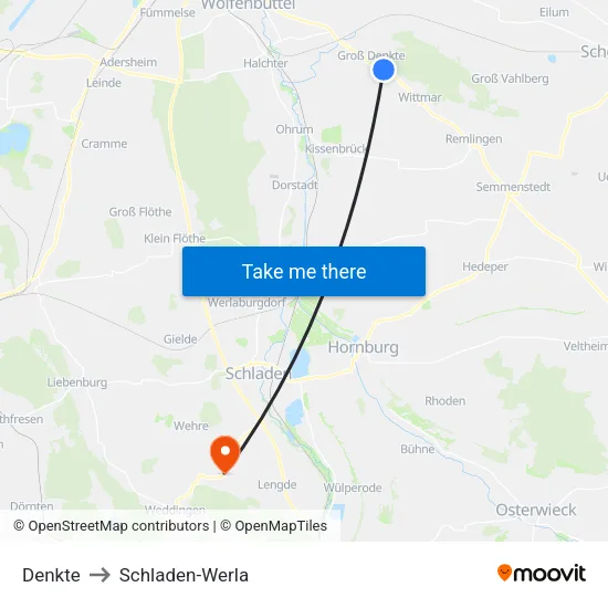 Denkte to Schladen-Werla map