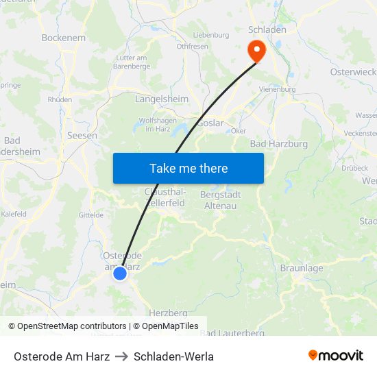 Osterode Am Harz to Schladen-Werla map