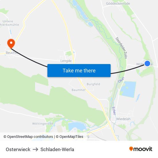 Osterwieck to Schladen-Werla map