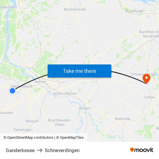 Ganderkesee to Schneverdingen map