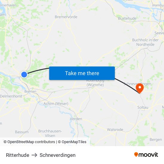 Ritterhude to Schneverdingen map