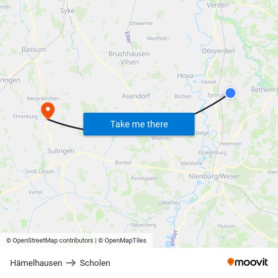 Hämelhausen to Scholen map