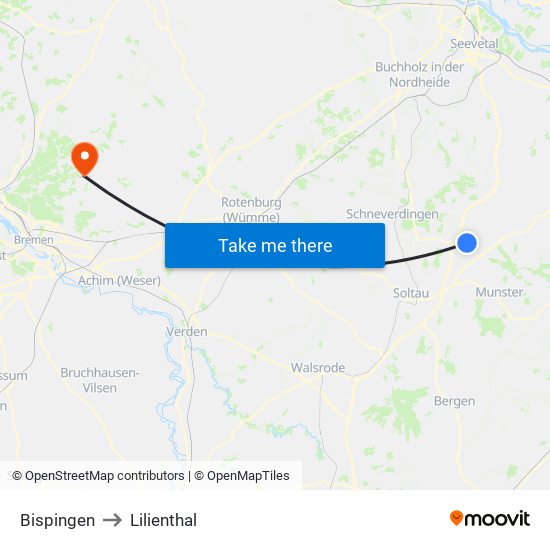 Bispingen to Lilienthal map