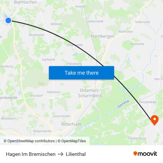 Hagen Im Bremischen to Lilienthal map