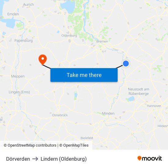 Dörverden to Lindern (Oldenburg) map