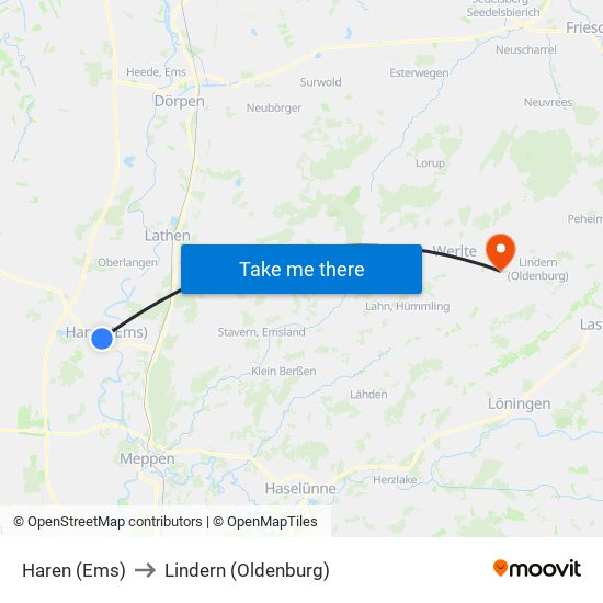 Haren (Ems) to Lindern (Oldenburg) map