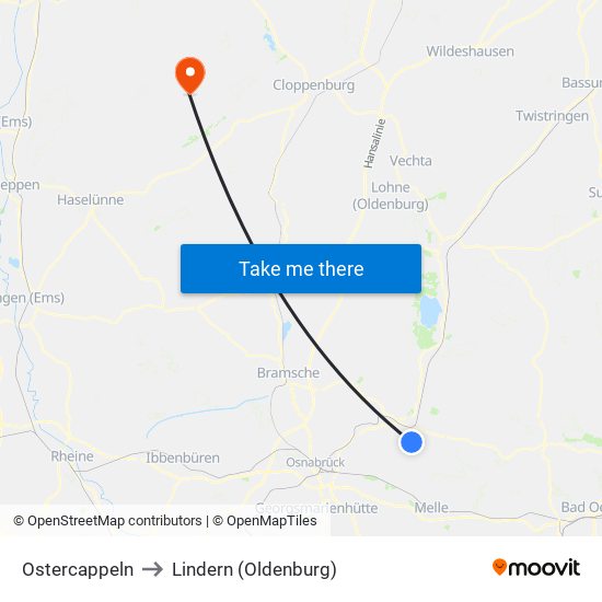 Ostercappeln to Lindern (Oldenburg) map