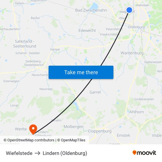 Wiefelstede to Lindern (Oldenburg) map