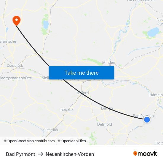 Bad Pyrmont to Neuenkirchen-Vörden map