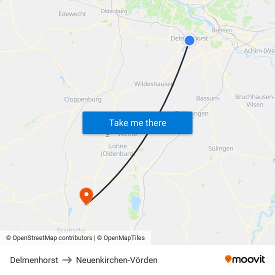 Delmenhorst to Neuenkirchen-Vörden map