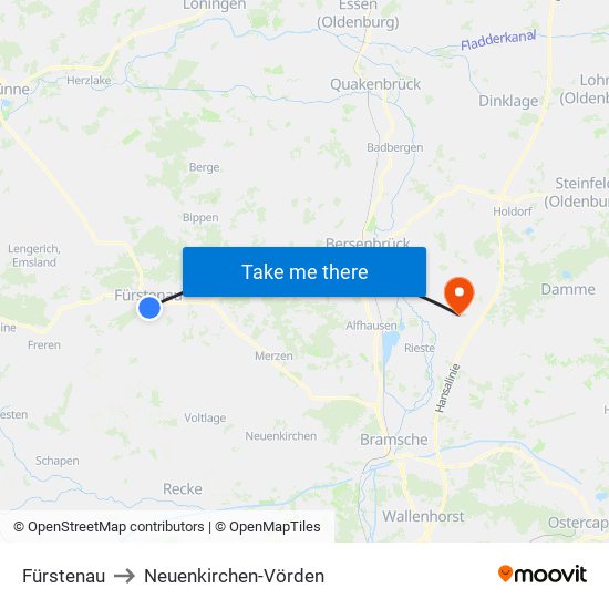Fürstenau to Neuenkirchen-Vörden map