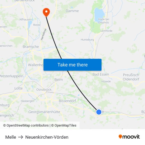 Melle to Neuenkirchen-Vörden map