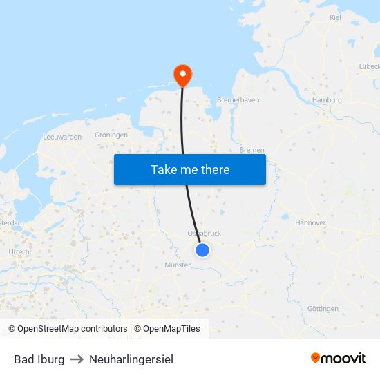 Bad Iburg to Neuharlingersiel map