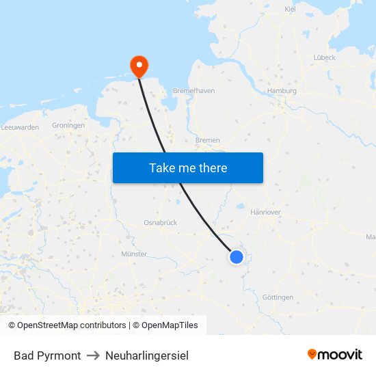 Bad Pyrmont to Neuharlingersiel map