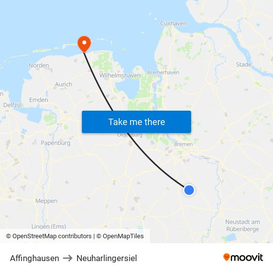 Affinghausen to Neuharlingersiel map