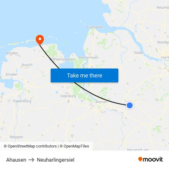 Ahausen to Neuharlingersiel map