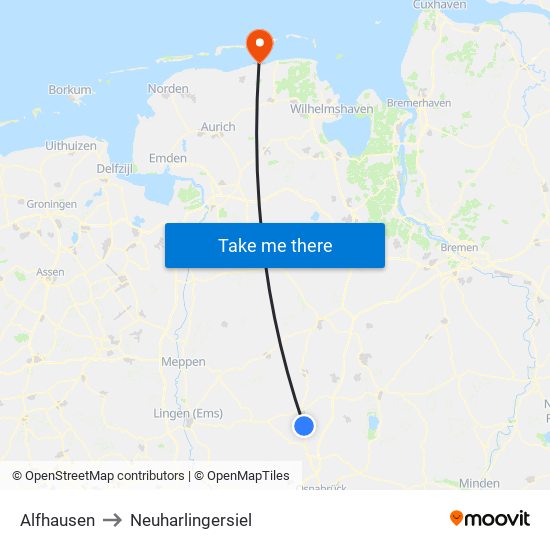 Alfhausen to Neuharlingersiel map
