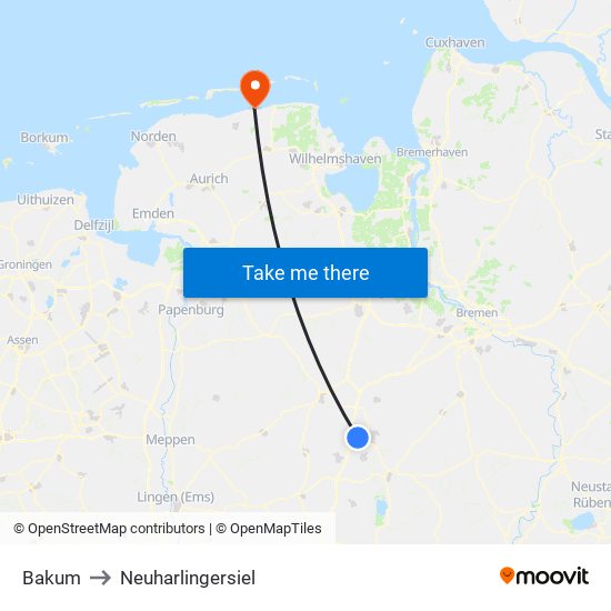 Bakum to Neuharlingersiel map