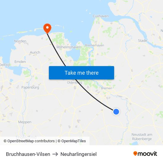 Bruchhausen-Vilsen to Neuharlingersiel map