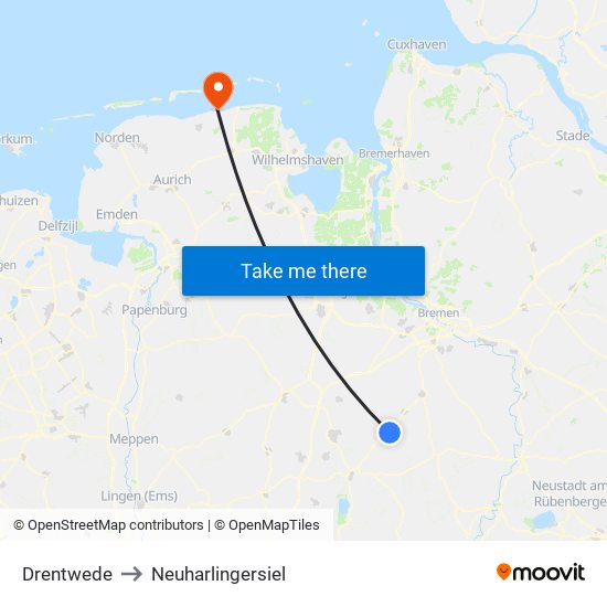 Drentwede to Neuharlingersiel map