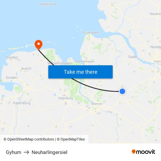 Gyhum to Neuharlingersiel map
