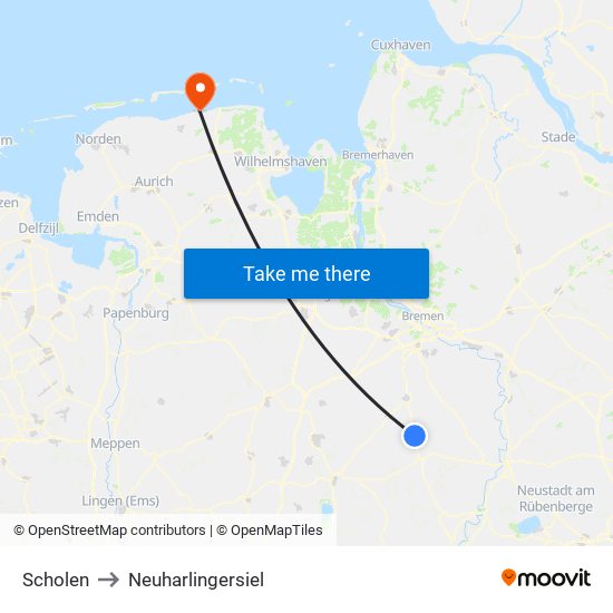 Scholen to Neuharlingersiel map