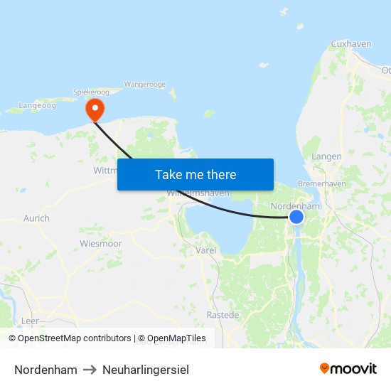 Nordenham to Neuharlingersiel map