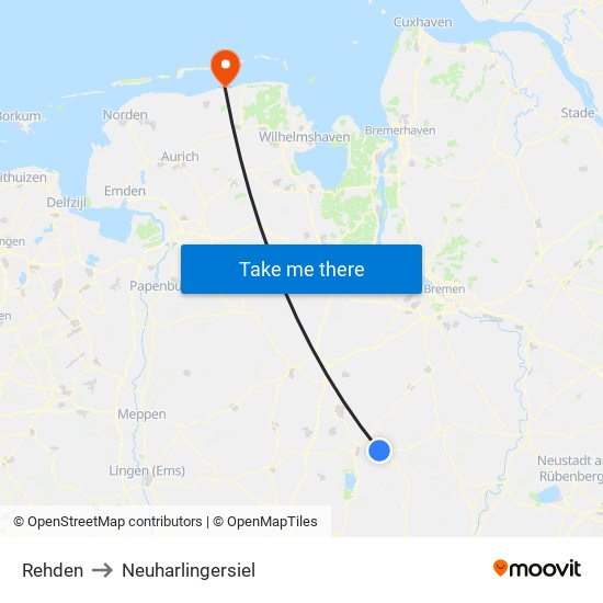 Rehden to Neuharlingersiel map