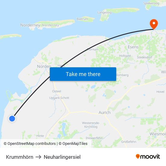 Krummhörn to Neuharlingersiel map