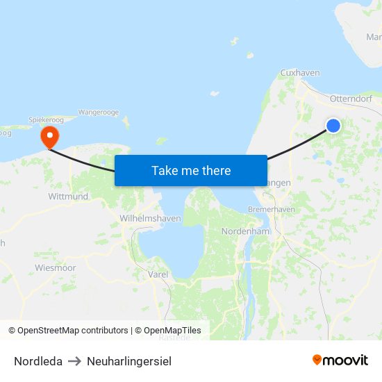 Nordleda to Neuharlingersiel map