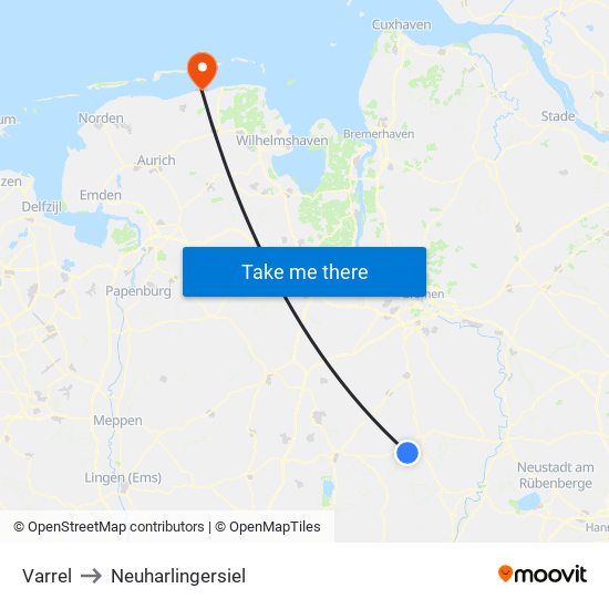 Varrel to Neuharlingersiel map