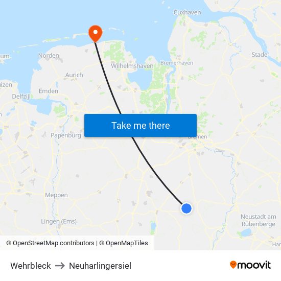 Wehrbleck to Neuharlingersiel map