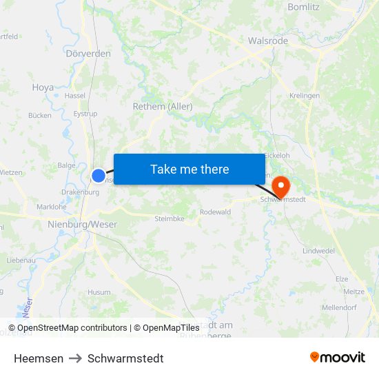 Heemsen to Schwarmstedt map