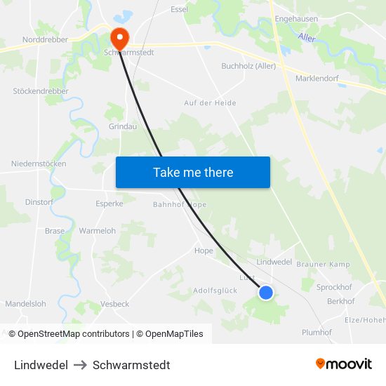 Lindwedel to Schwarmstedt map