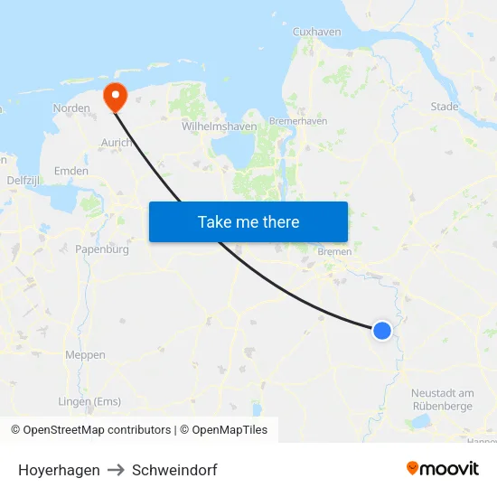 Hoyerhagen to Schweindorf map