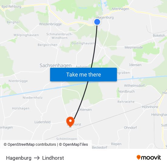 Hagenburg to Lindhorst map