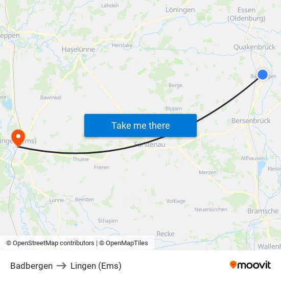Badbergen to Lingen (Ems) map