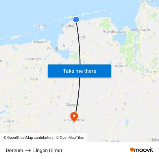 Dornum to Lingen (Ems) map