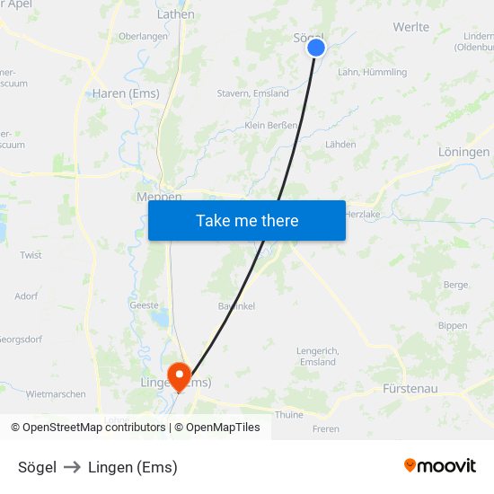 Sögel to Lingen (Ems) map