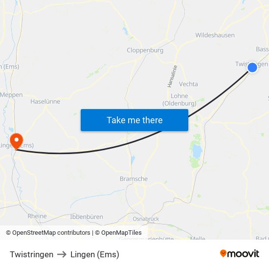 Twistringen to Lingen (Ems) map