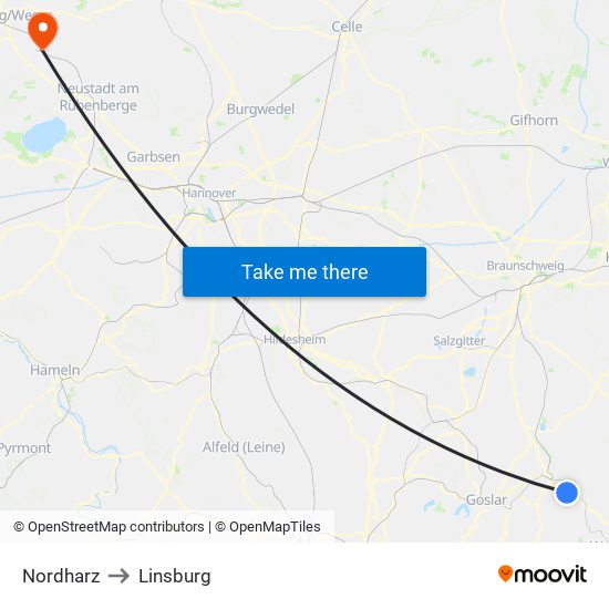 Nordharz to Linsburg map