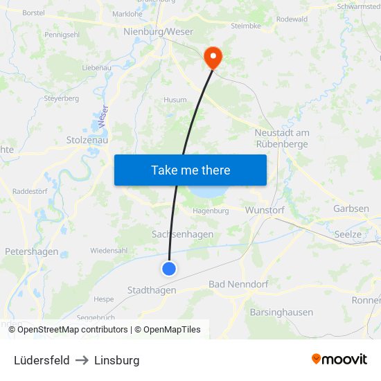 Lüdersfeld to Linsburg map