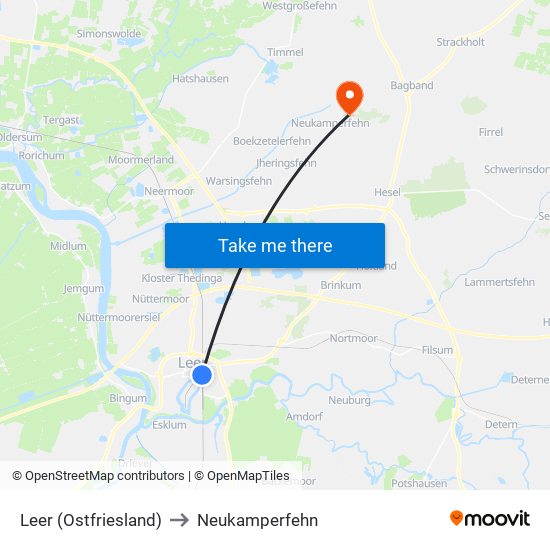 Leer (Ostfriesland) to Neukamperfehn map