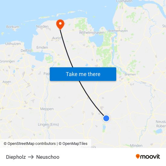 Diepholz to Neuschoo map