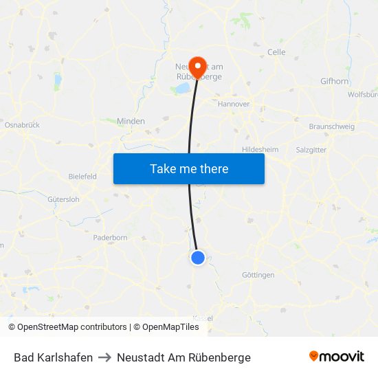 Bad Karlshafen to Neustadt Am Rübenberge map