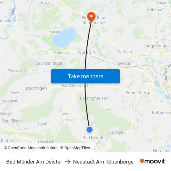 Bad Münder Am Deister to Neustadt Am Rübenberge map