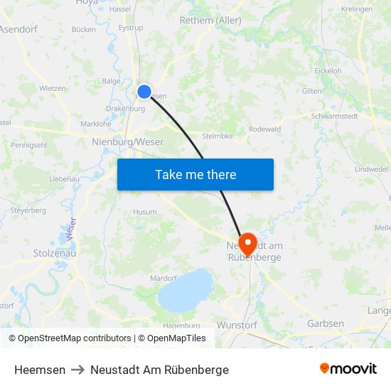 Heemsen to Neustadt Am Rübenberge map