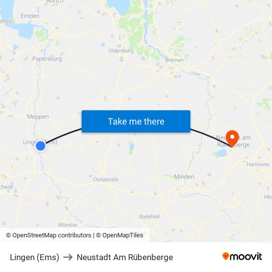 Lingen (Ems) to Neustadt Am Rübenberge map